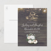 Witte bloemenpompoen rustieke Herfst Save the Date Aankondigingskaart (Voorkant / Achterkant)