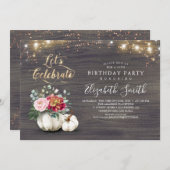 Witte bloemenpompoen rustieke Herfst verjaardagsfe Kaart (Voorkant / Achterkant)