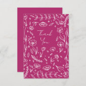 Witte bloemenrand met magenta achtergrond bedankkaart (Voorkant / Achterkant)