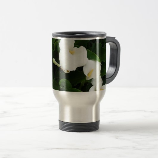 Witte bloemenroestvrijstalen reizen / pendelaar Mo Reisbeker (Voorkant rechts)