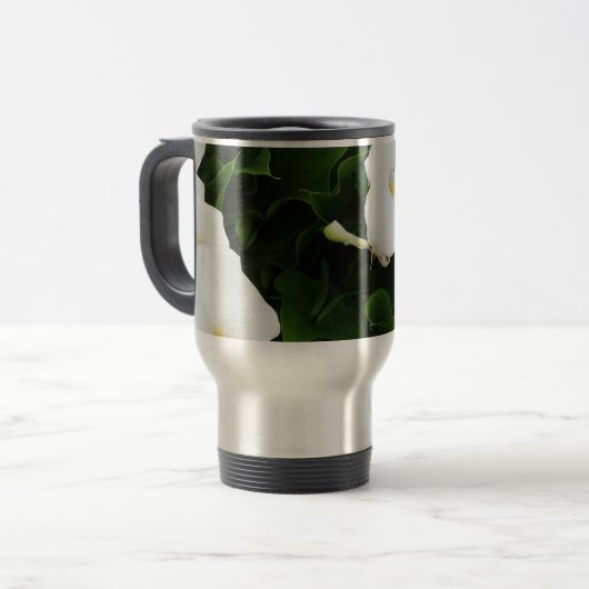 Witte bloemenroestvrijstalen reizen / pendelaar Mo Reisbeker (Voorkant links)