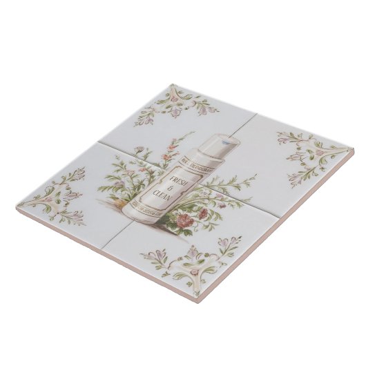 Witte Bloemenrol op deodorant grappige badkamer Tegeltje (Zijkant)