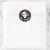 Witte bloemenschedel & zwarte glitter Halloween Ronde Sticker (Tas)