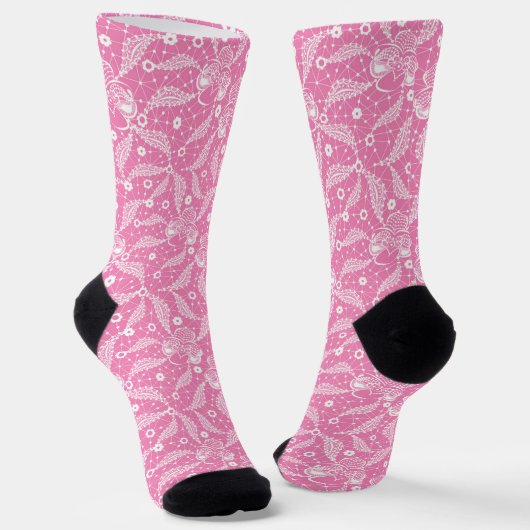 Witte bloemenslak op roze achtergrond sokken (Gebogen)