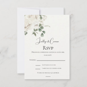 Witte bloemenspaanse bruiloft RSVP-kaart RSVP Kaartje