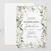 Witte bloemenspaanse bruiloft uitnodiging (Voorkant / Achterkant)
