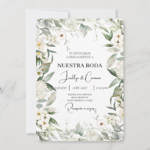 Witte bloemenspaanse bruiloft uitnodiging