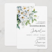 Witte bloemenspaanse bruiloft uitnodiging (Voorkant / Achterkant)