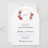 Witte bloemenspaanse bruiloft uitnodiging (Voorkant)
