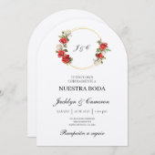 Witte bloemenspaanse bruiloft uitnodiging (Voorkant / Achterkant)