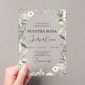 Witte bloemenspaanse bruiloft uitnodiging (Insitu (Draagbaar))