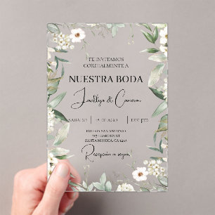 Witte bloemenspaanse bruiloft uitnodiging