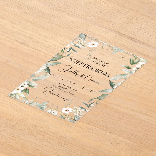 Witte bloemenspaanse bruiloft uitnodiging (Laagn)