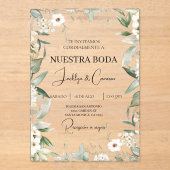 Witte bloemenspaanse bruiloft uitnodiging (Voorkant)