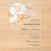 Witte bloemenspaanse bruiloft uitnodiging (Voorkant)