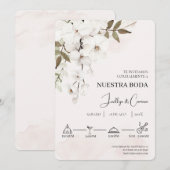 Witte bloemenspaanse bruiloft uitnodiging (Voorkant / Achterkant)