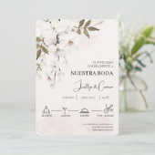 Witte bloemenspaanse bruiloft uitnodiging (Staand voorkant)