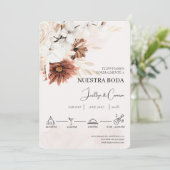 Witte bloemenspaanse bruiloft uitnodiging (Staand voorkant)
