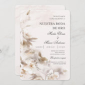 Witte bloemenspaanse bruiloft uitnodiging (Voorkant / Achterkant)