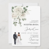 Witte bloemenspaanse bruiloft uitnodiging (Voorkant)