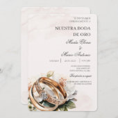 Witte bloemenspaanse bruiloft uitnodiging (Voorkant / Achterkant)