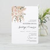 Witte bloemenspaanse bruiloft uitnodiging (Staand voorkant)