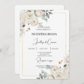 Witte bloemenspaanse bruiloft uitnodiging (Voorkant / Achterkant)