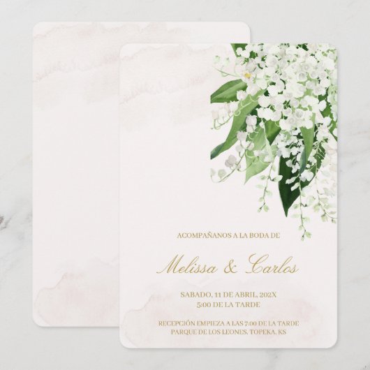 Witte bloemenspaanse bruiloft uitnodiging (Voorkant / Achterkant)