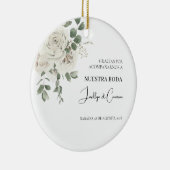 Witte bloemenspaanse bruiloft uitnodiging keramisch ornament (Rechts)