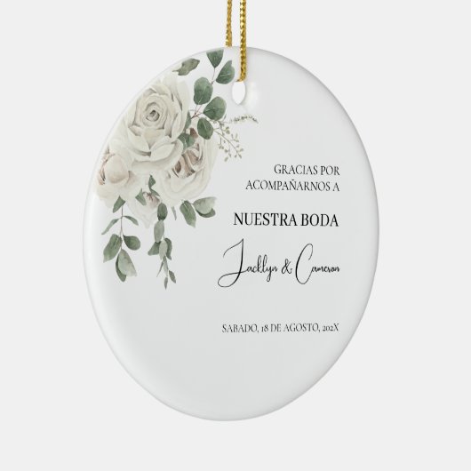 Witte bloemenspaanse bruiloft uitnodiging keramisch ornament (Rechts)