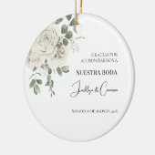 Witte bloemenspaanse bruiloft uitnodiging keramisch ornament (Links)