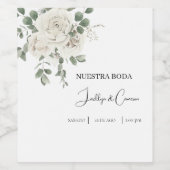 Witte bloemenspaanse bruiloft uitnodiging wijn etiket (Enkel label)