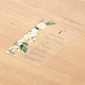 Witte bloemenspaanse eerste communie uitnodigen acryl uitnodigingen (Laagn)