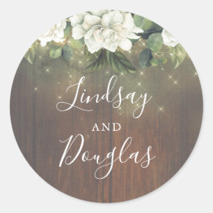 Witte bloemenstring lampjes rustiek romantisch ronde sticker
