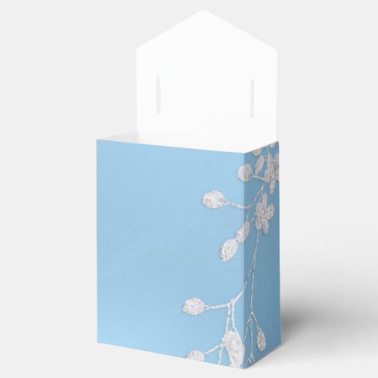 Witte bloementak Winter Blauw Elegante chique guns Bedankdoosjes (Geopend)