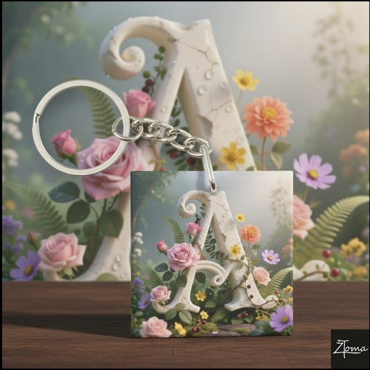 Witte bloementuin monogram letter A Sleutelhanger