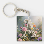 Witte bloementuin monogram letter A Sleutelhanger (voorkant)