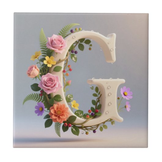 Witte bloementuin monogram letter G Tegeltje (Voorkant)