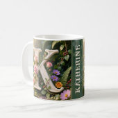 Witte bloementuin monogram letter K Koffiemok (Voorkant links)