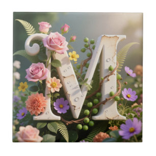 Witte bloementuin monogram letter M Tegeltje