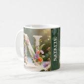 Witte bloementuin monogram letter N Koffiemok (Voorkant links)
