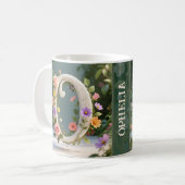 Witte bloementuin monogram letter O Koffiemok (Voorkant links)