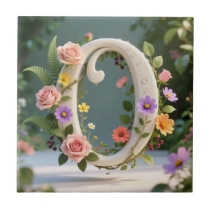 Witte bloementuin monogram letter O Tegeltje