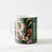 Witte bloementuin monogram letter R Koffiemok (Voorkant links)