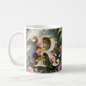 Witte bloementuin monogram letter R Koffiemok (Links)