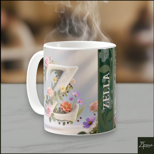 Witte bloementuin monogram letter Z Koffiemok