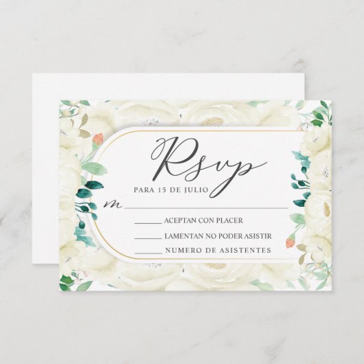 Witte bloementuin Nuestra Boda bruiloft RSVP Kaart (Voorkant / Achterkant)