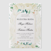Witte bloementuin Nuestra Boda Spaanse bruiloft Vellum Uitnodigingen (Voorkant)