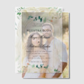 Witte bloementuin Nuestra Boda Spaanse bruiloft Vellum Uitnodigingen (Offset (Koppel))
