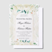 Witte bloementuin Nuestra Boda Spaanse bruiloft Vellum Uitnodigingen (Offset)